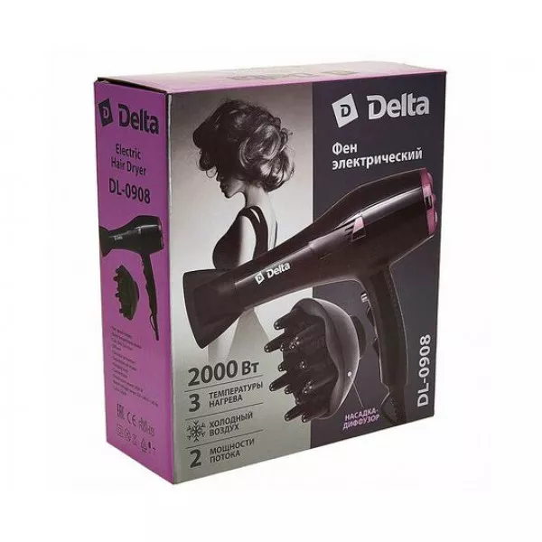 Фен 2000 Вт DELTA DL-0908 черный 