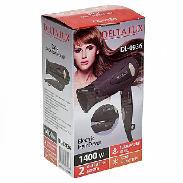 Фен 1400 Вт DELTA LUX DL-0936 коричневый с золотым 