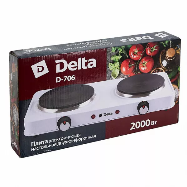 Плита электрическая 2000 Вт настольная 2-конфорочная DELTA D-706 белая 