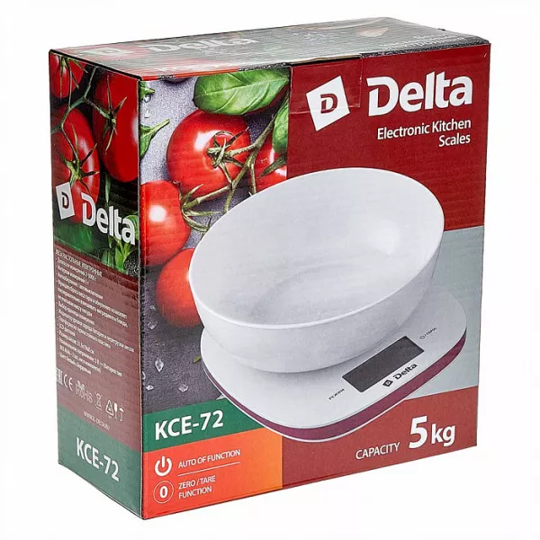 Весы электронные настольные 5 кг DELTA KCE-72 с чашей белые с бордовым 