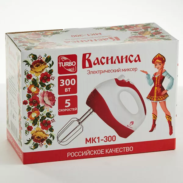 Миксер электрический ВАСИЛИСА МК1-300 белый с малиновым 
