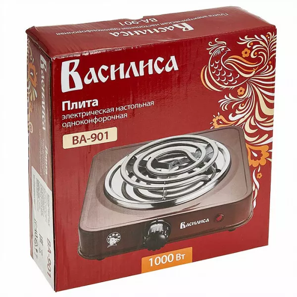 Плита электрическая 1000 Вт настольная 1-конфорочная ВАСИЛИСА ВА-901 коричневая 