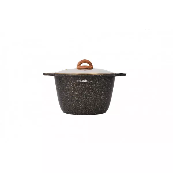 Кастрюля 8л со стекл. крышкой, АП линия "Granit ultra" (black-gold) кгбг82а