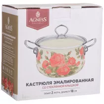 КАСТРЮЛЯ "КОРЕЙСКАЯ РОЗА" 2.0 Л AGNESS ЭМАЛИРОВАННАЯ СО СТЕКЛ. КРЫШКОЙ 18*11 СМ 915-136 Lefard