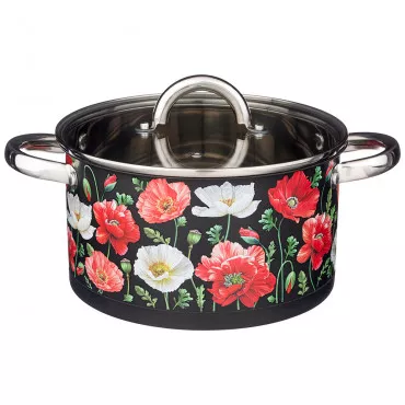 КАСТРЮЛЯ AGNESS "МАКИ" СО СТЕКЛЯННОЙ КРЫШКОЙ, НЕРЖ.СТАЛЬ, 4,6Л 22Х12 СМ. 916-308 Lefard