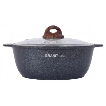 Кастрюля-жаровня 4л со стеклянной крышкой, АП линия «Granit Ultra» (Blue) жгги41а