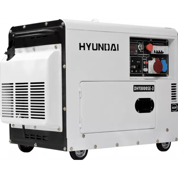 Дизельный генератор Hyundai DHY 8000SE-3, 380/220/12 В, 6.5кВт, на колёсах с АКБ 