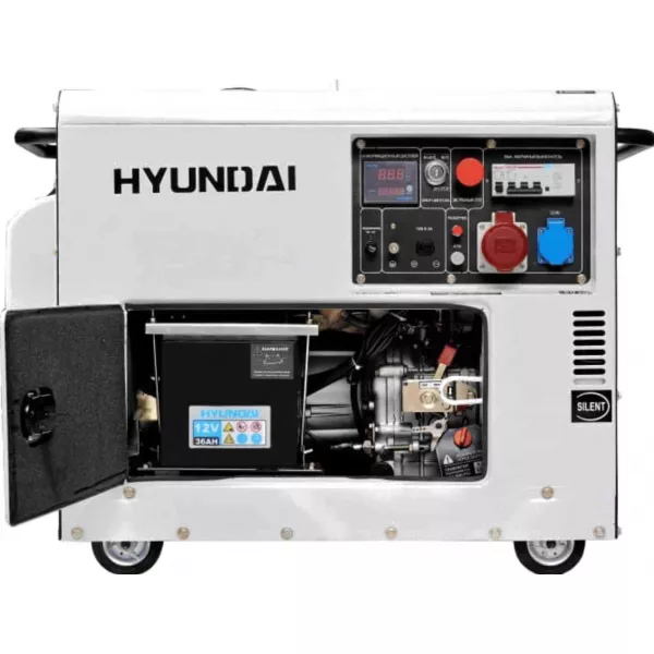Дизельный генератор Hyundai DHY 8000SE-3, 380/220/12 В, 6.5кВт, на колёсах с АКБ 